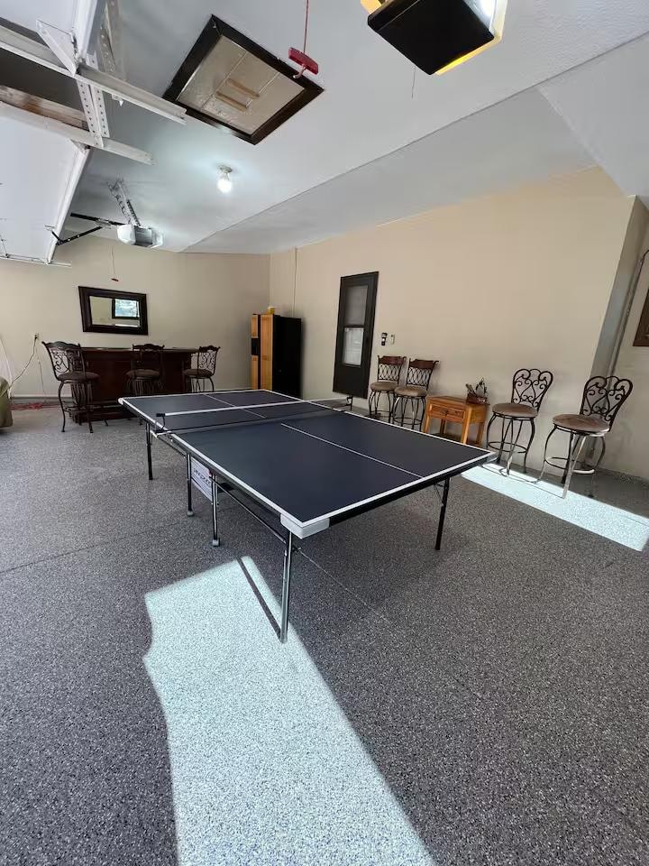 Game room with ping pong table