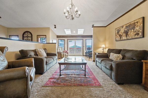 Spacious ranch living room with mountain views